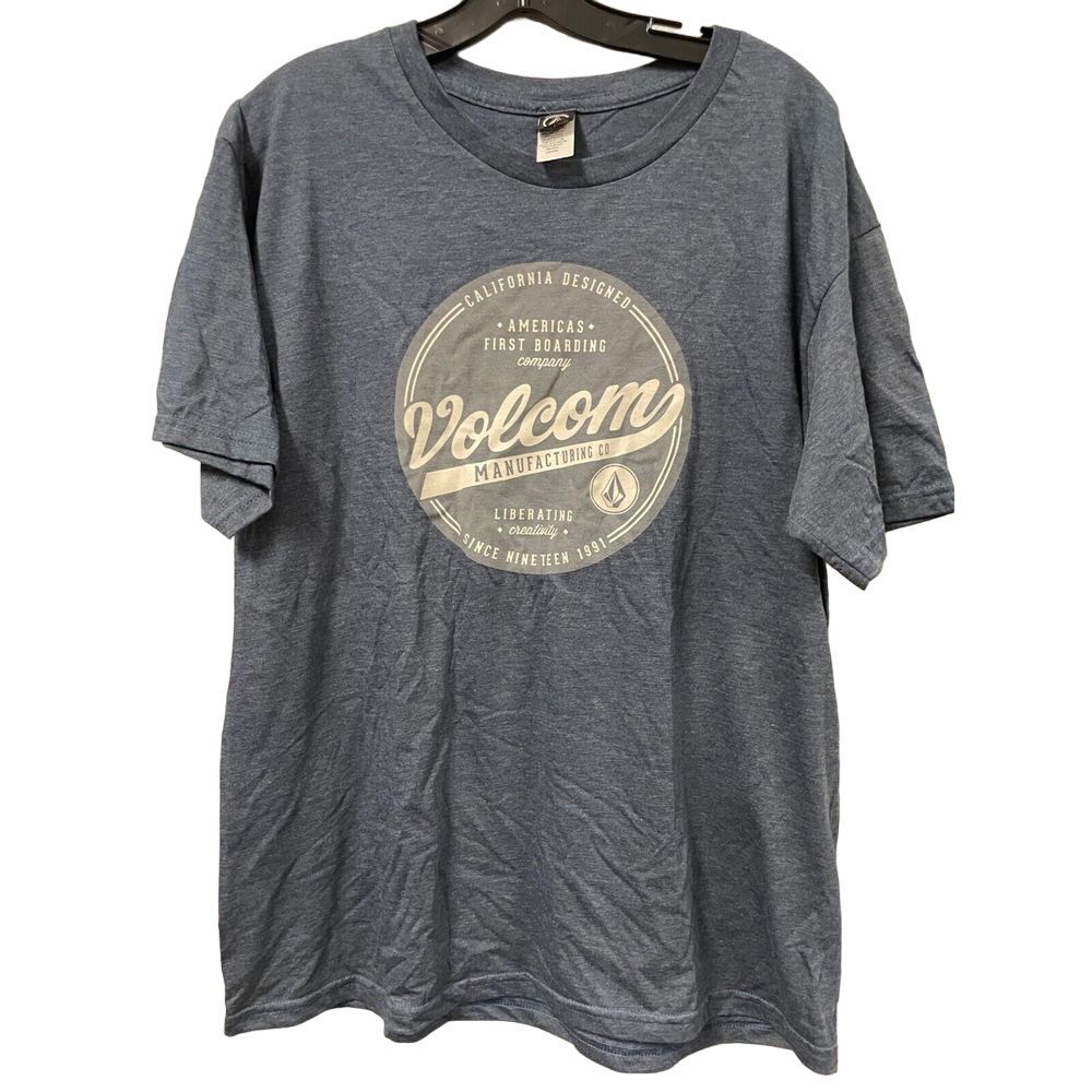 Volcom T-Shirt Mens L Blue Grey First Boarding‎ Company Round Logo